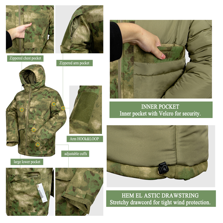 Winter Waterproof Warm Wear Resistant Mens Camo Tactical Padded Bubble Down Puffer militray Jacket