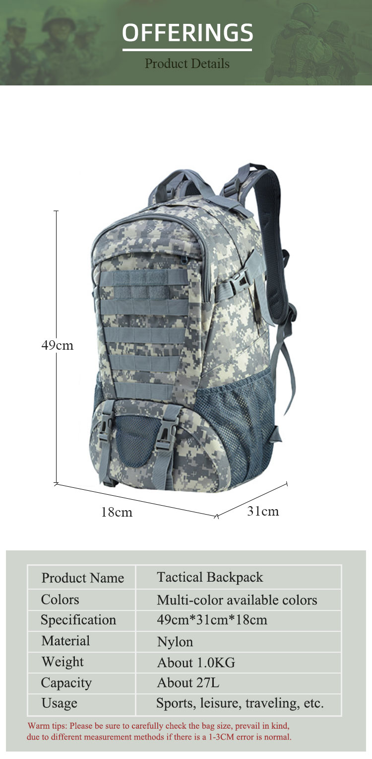 Custom Nylon Waterproof Sports Gym Outdoor Hunting Trekking Tactical Bags military Backpack