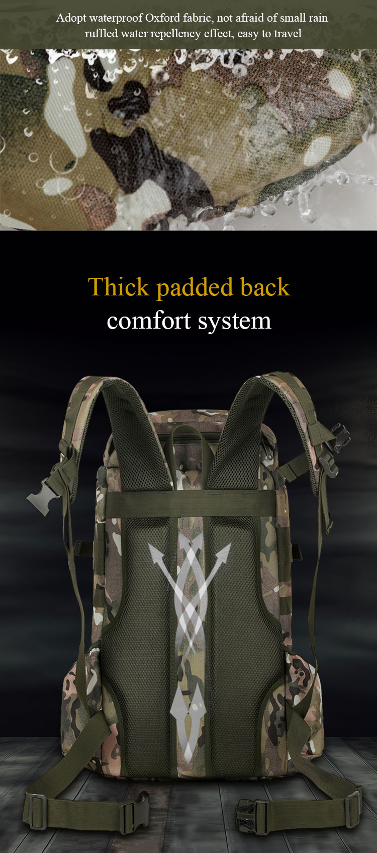 Custom 3p Camo Hiking Cross Country Sports Outdoor Mountaineering Tactical military Backpack