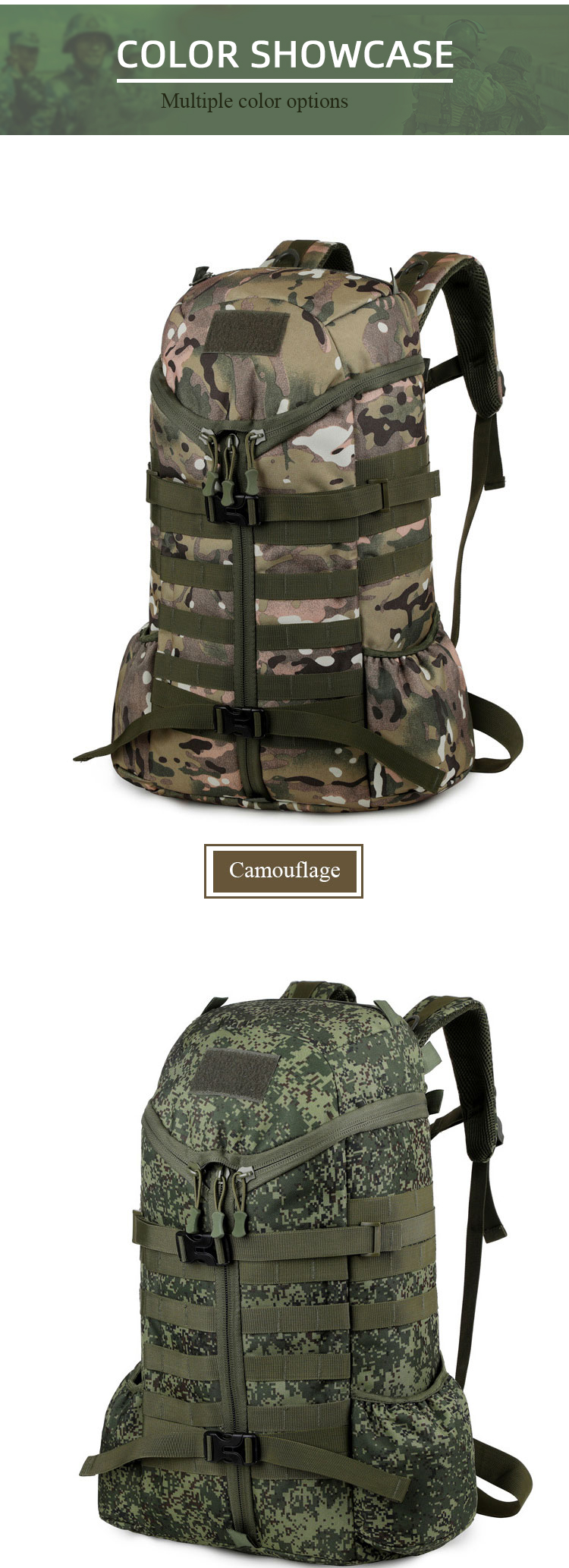 Custom 3p Camo Hiking Cross Country Sports Outdoor Mountaineering Tactical military Backpack