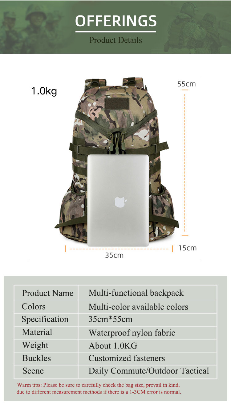 Custom 3p Camo Hiking Cross Country Sports Outdoor Mountaineering Tactical military Backpack