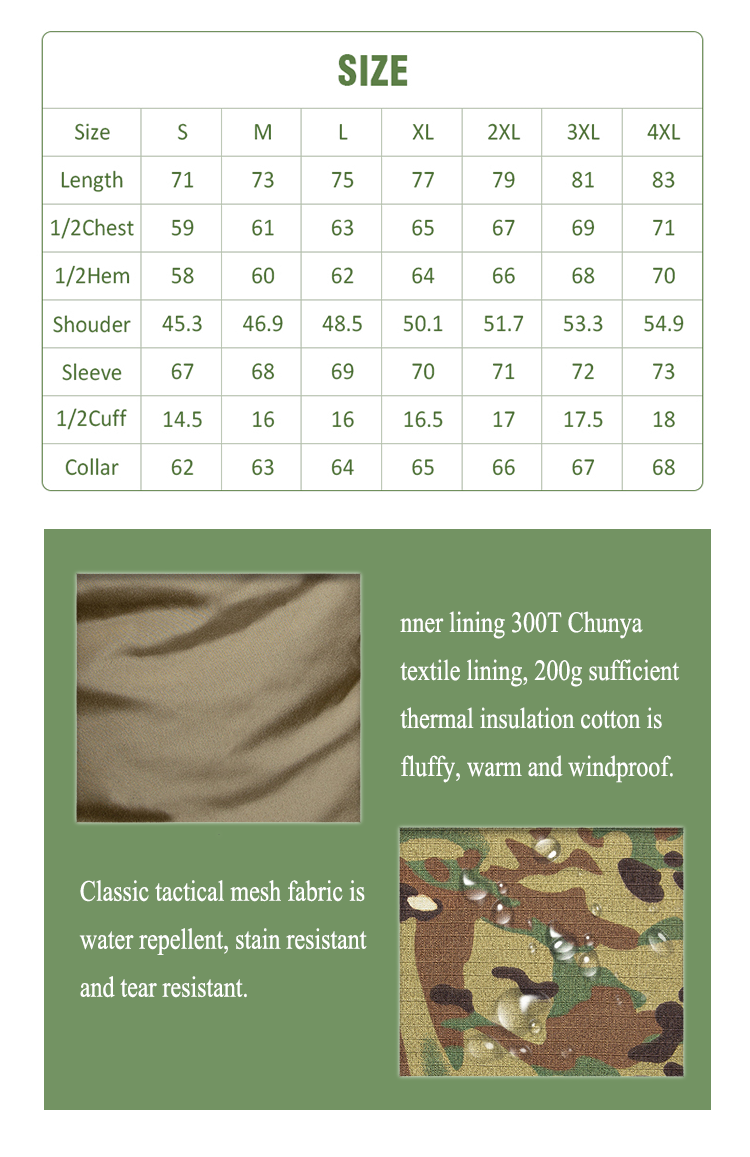 Winter Waterproof Warm Wear Resistant Mens Camo Tactical Padded Bubble Down Puffer militray Jacket