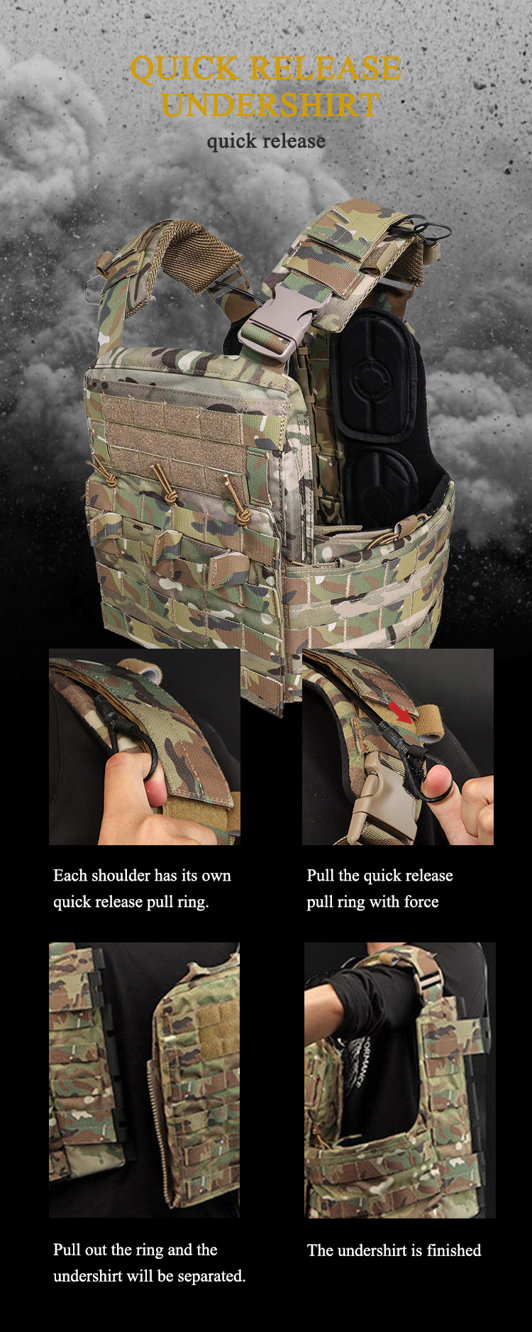 Custom 500d Nylon Plate Carrier Combat Molle Quick Release System Fast Adjust Military Style Tactical Vest