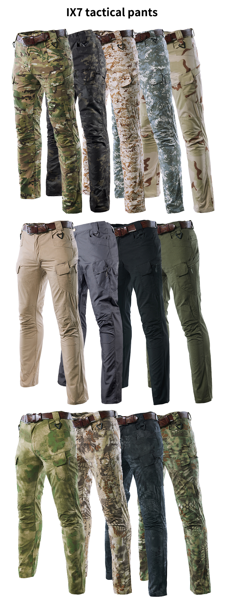 Customized IX7 Waterproof Quick Dry Militray Pants Camo Mens Tactical Cargo Pants