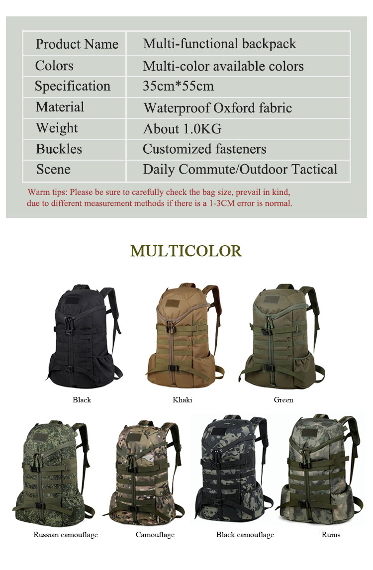 Custom 3p Camo Hiking Cross Country Sports Outdoor Mountaineering Tactical military Backpack