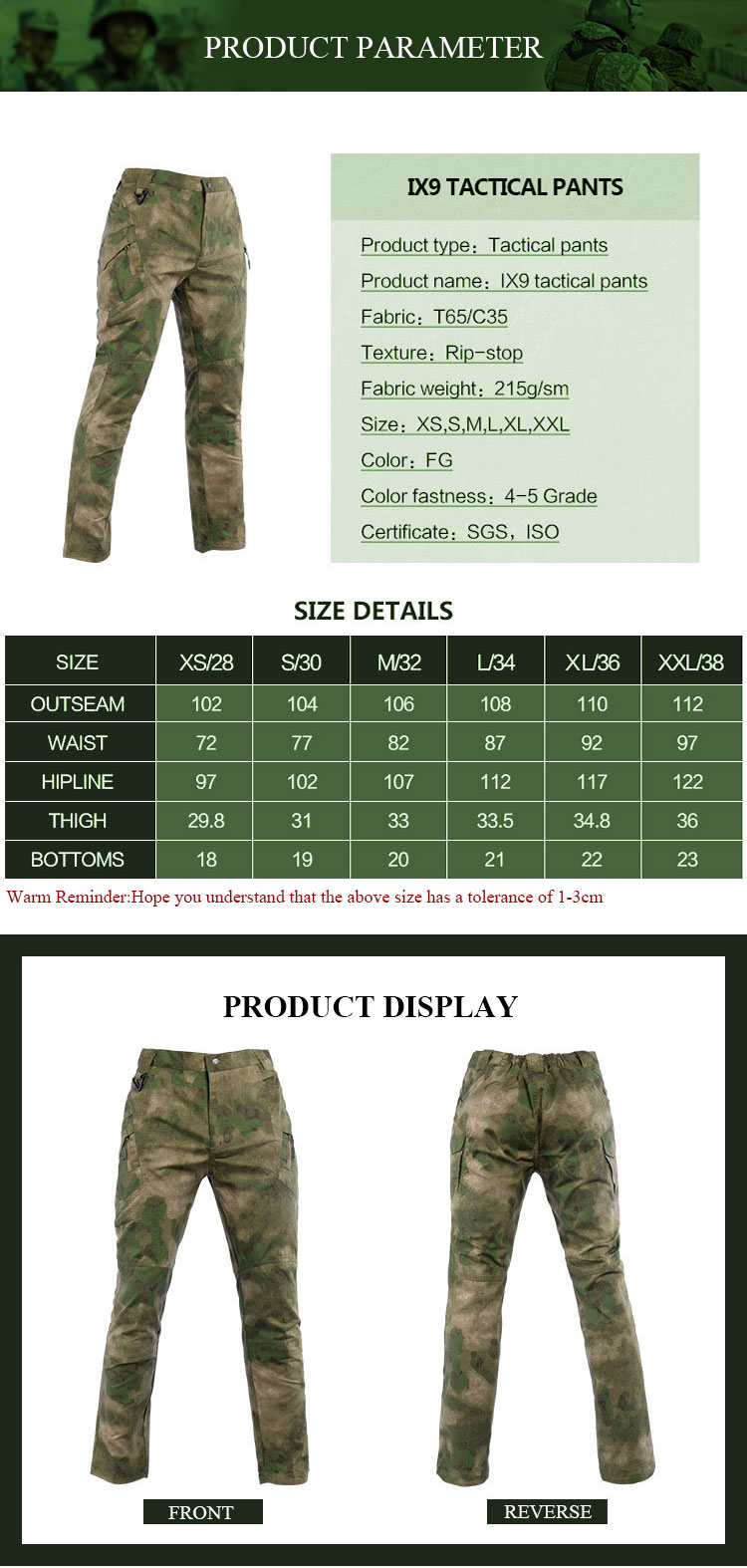 Custom IX9 waterproof quick dry Camo waterproof pants tactical pants gear men cargo pants