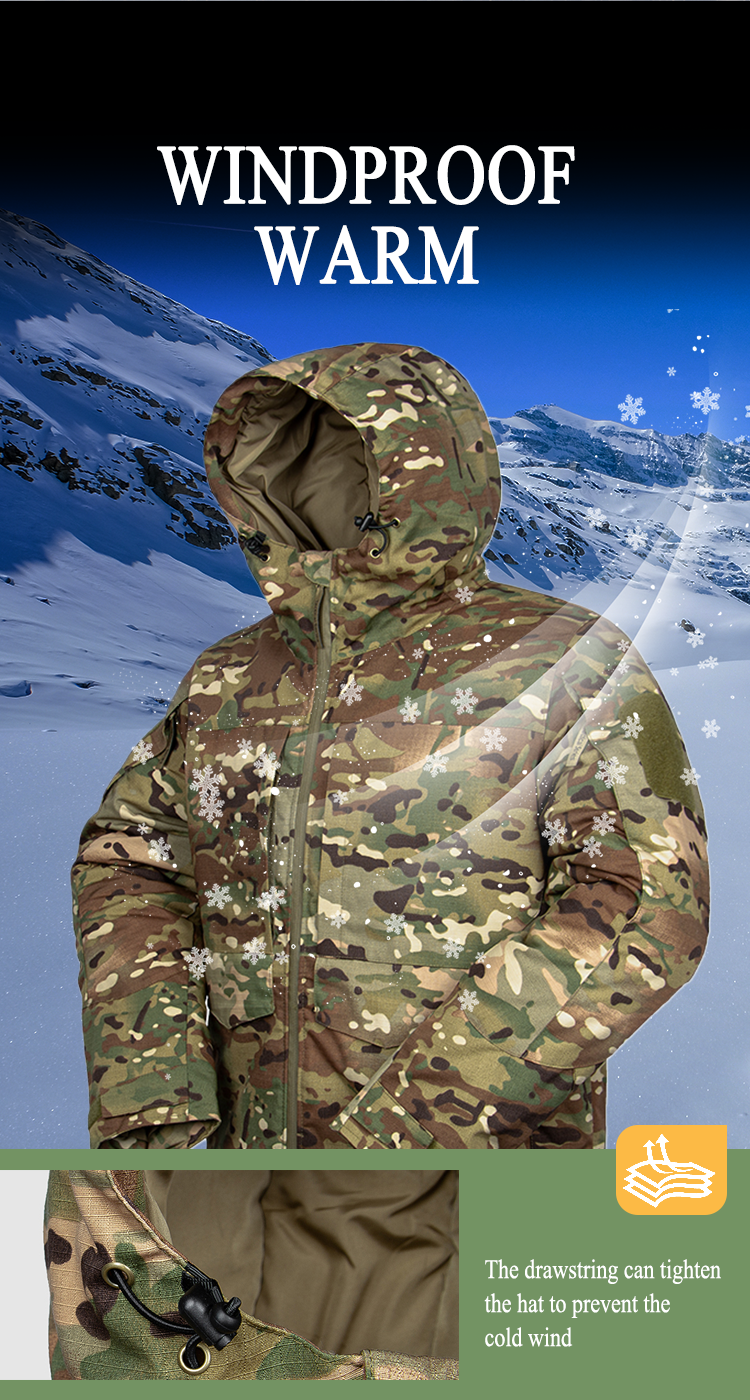 Winter Waterproof Warm Wear Resistant Mens Camo Tactical Padded Bubble Down Puffer militray Jacket