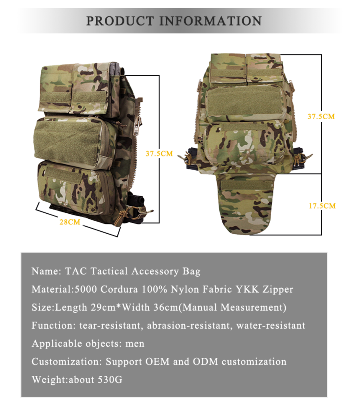 TAC Tactical Accessories Vest Camouflage Bag