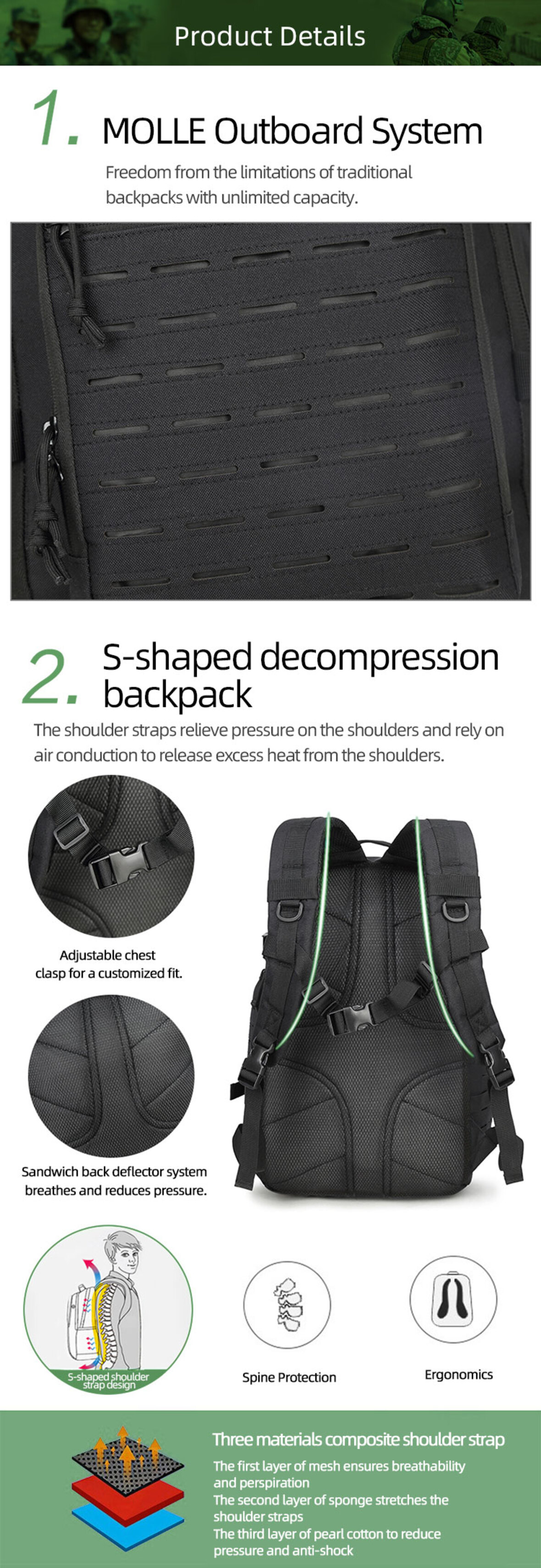 High quality nylon laser punched backpack