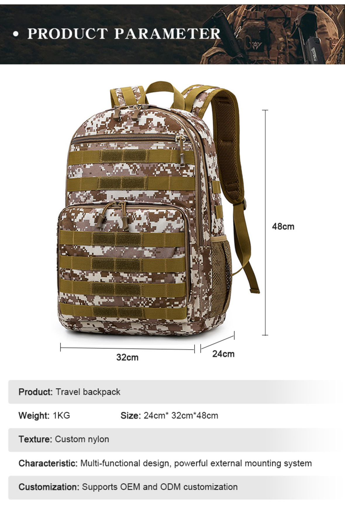 Outdoor hiking tactical backpack