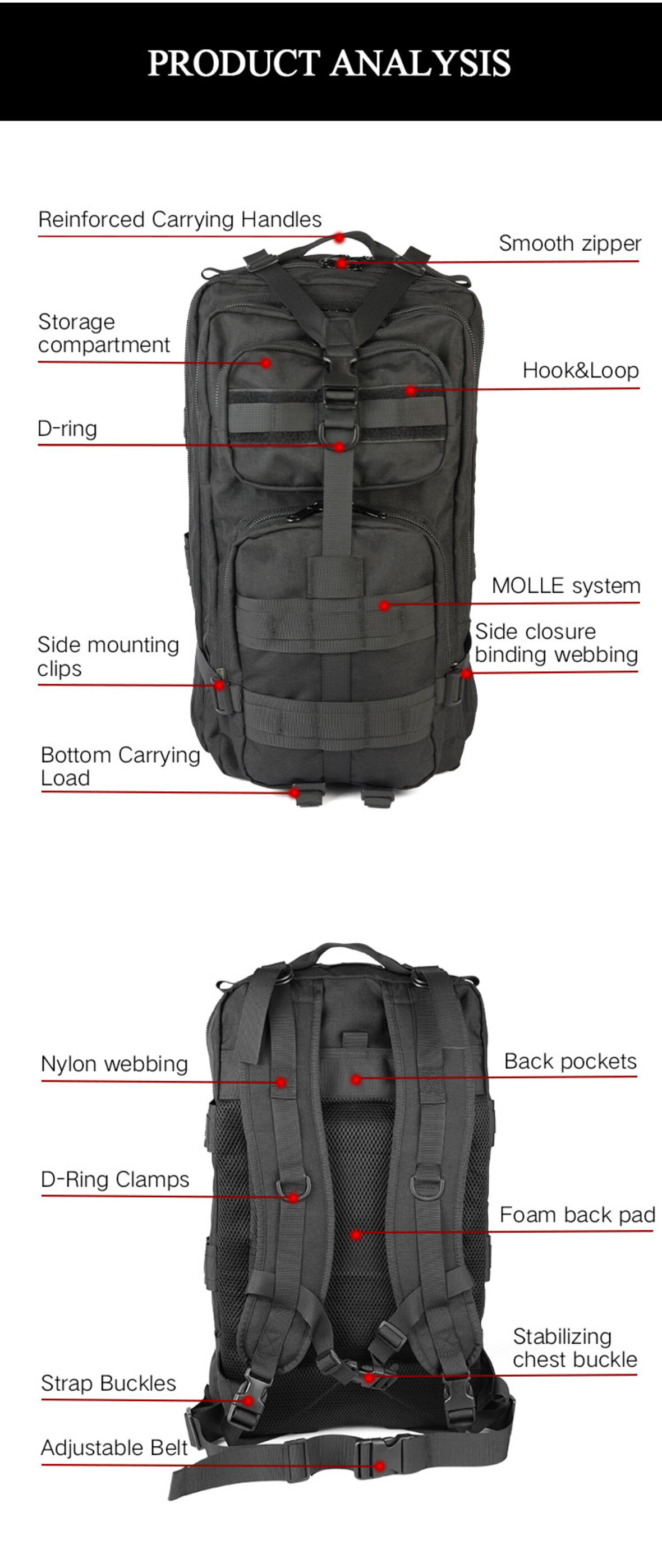 3P Black Tactical Backpack