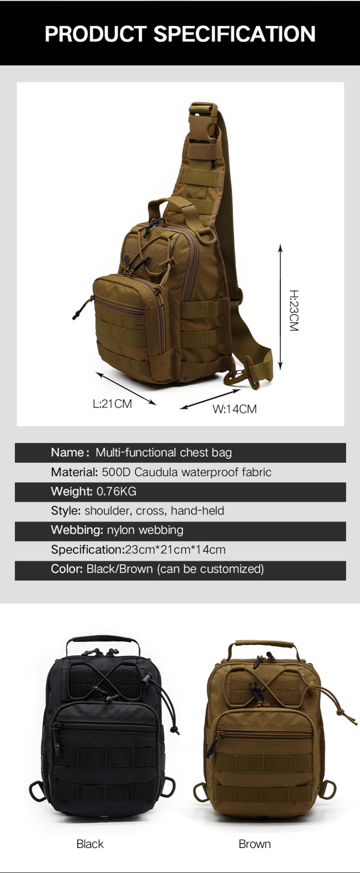 High-end Multifunctional Brown Tactical Crossbody Bag