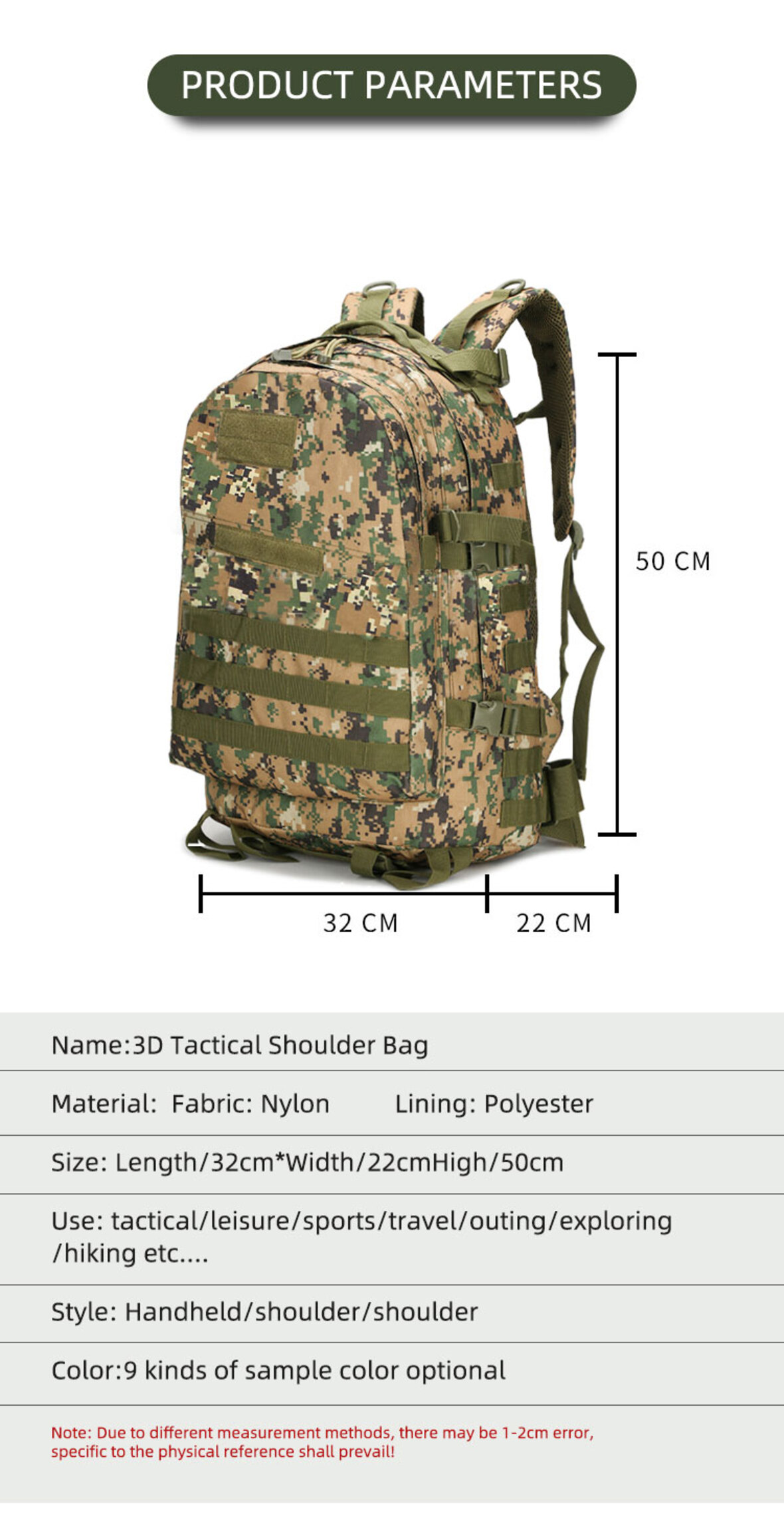 3D nylon outdoor tactical backpack