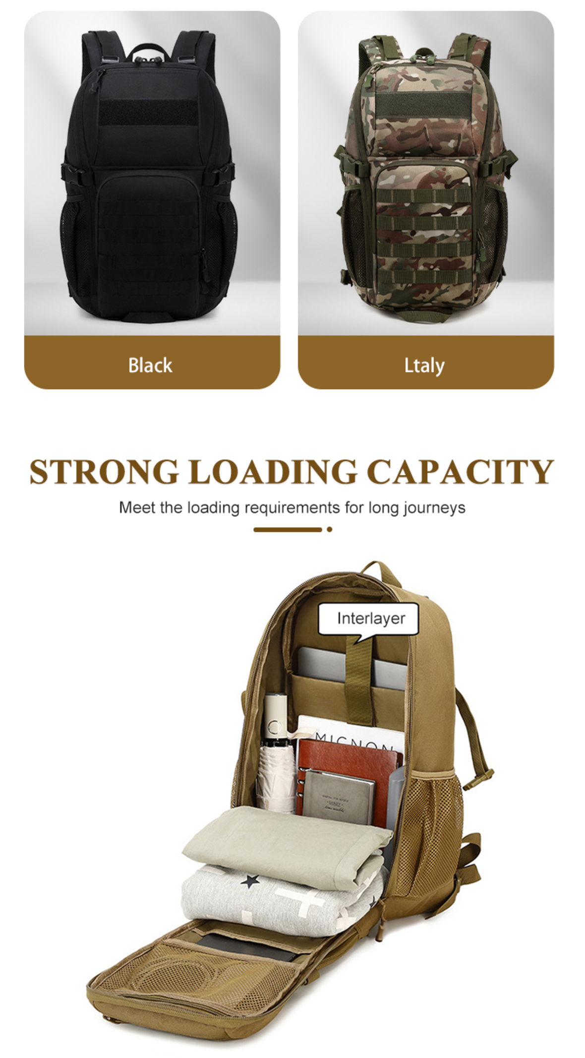 Outdoor large capacity backpack tactical assault backpack