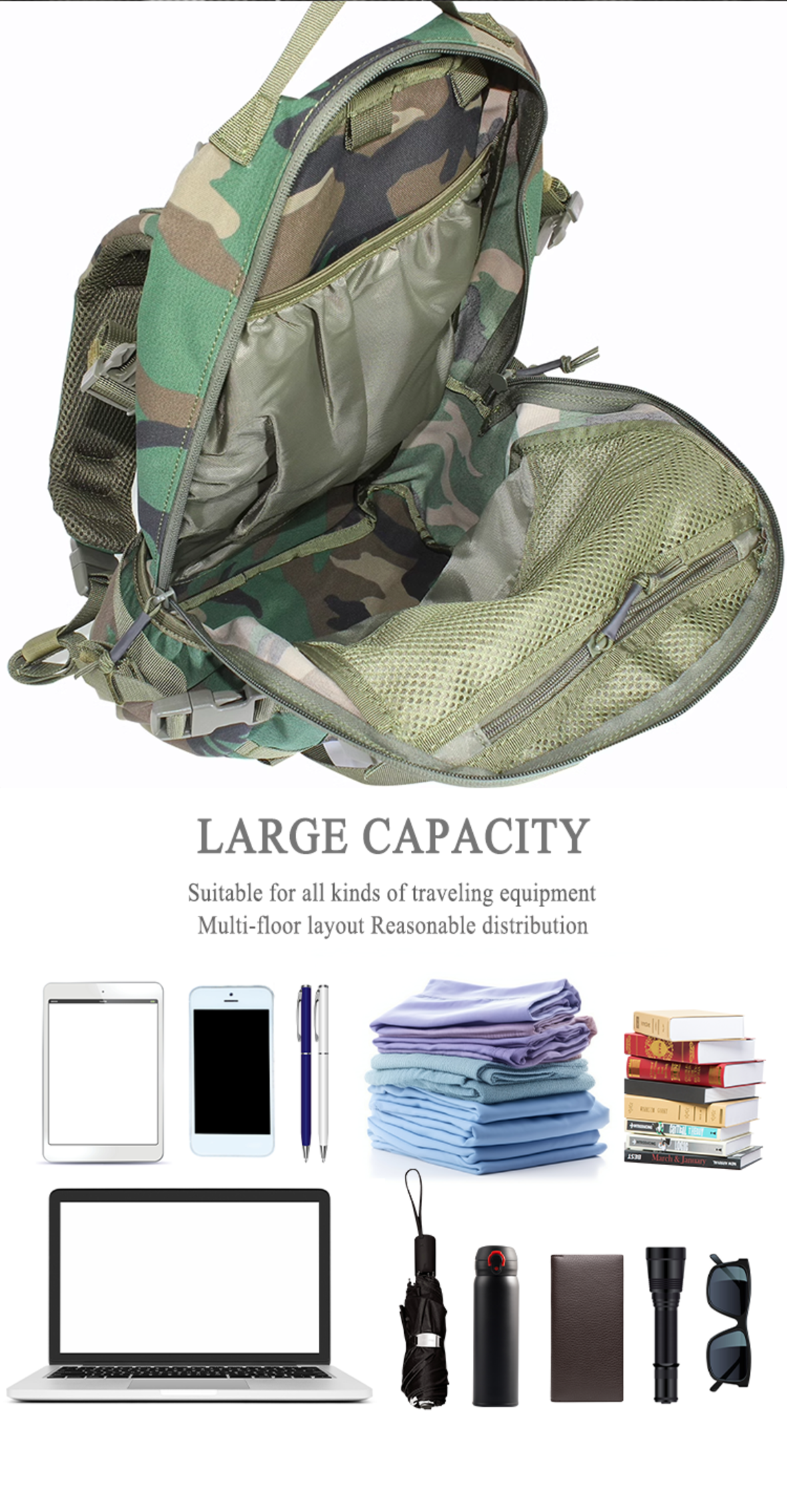 Tear-resistant and water-repellent camouflage tactical backpack