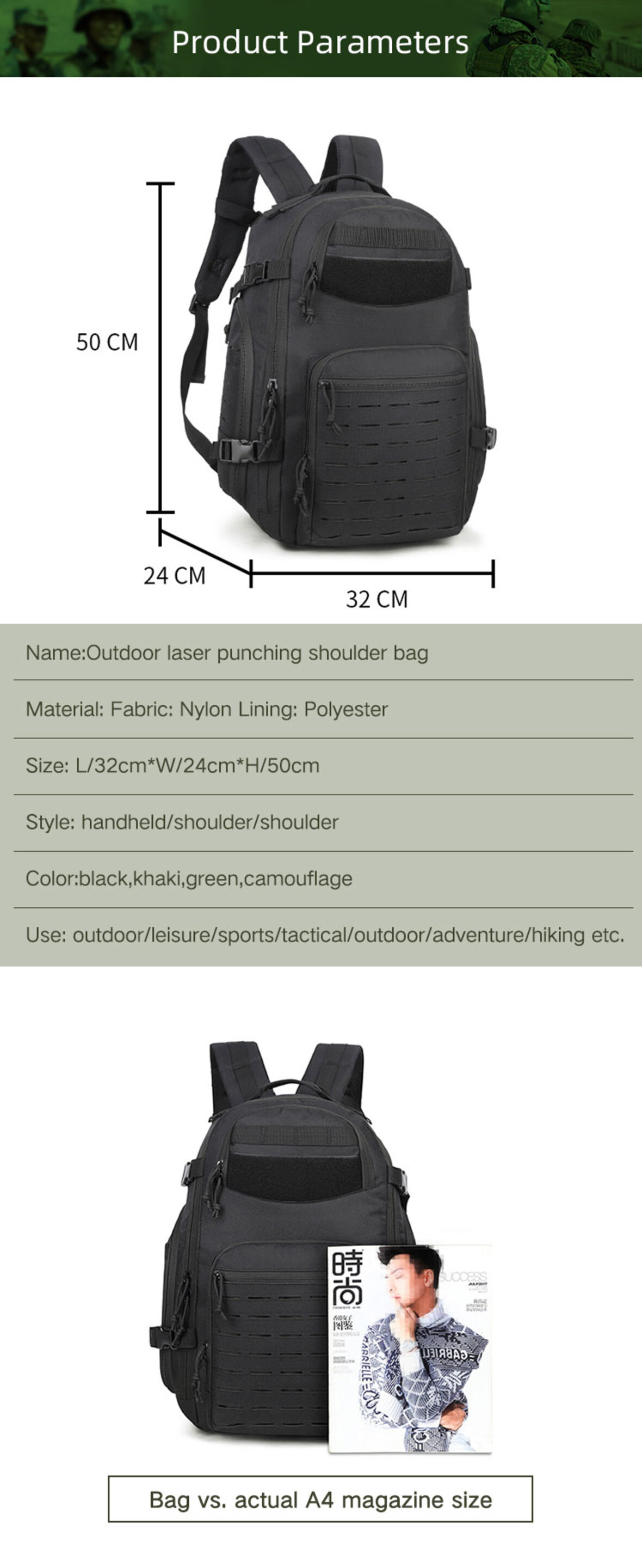 High quality nylon laser punched backpack