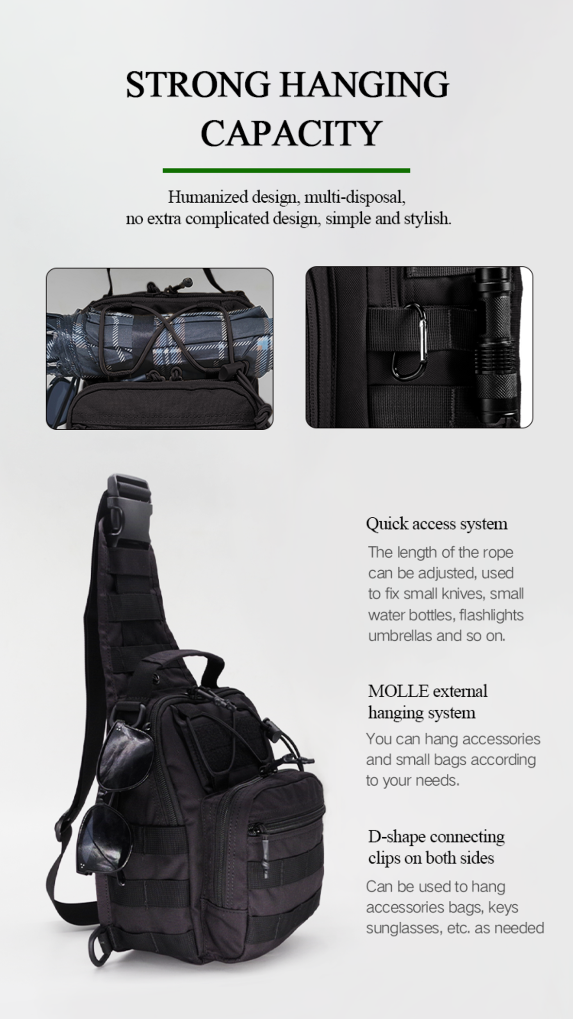 High-end Multifunctional Black Tactical Crossbody Bag