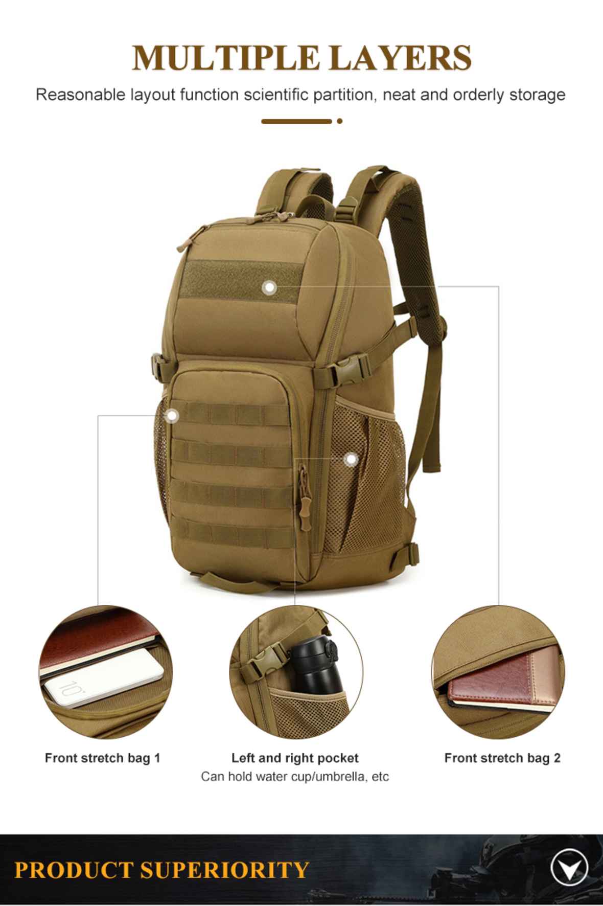 Outdoor large capacity backpack tactical assault backpack