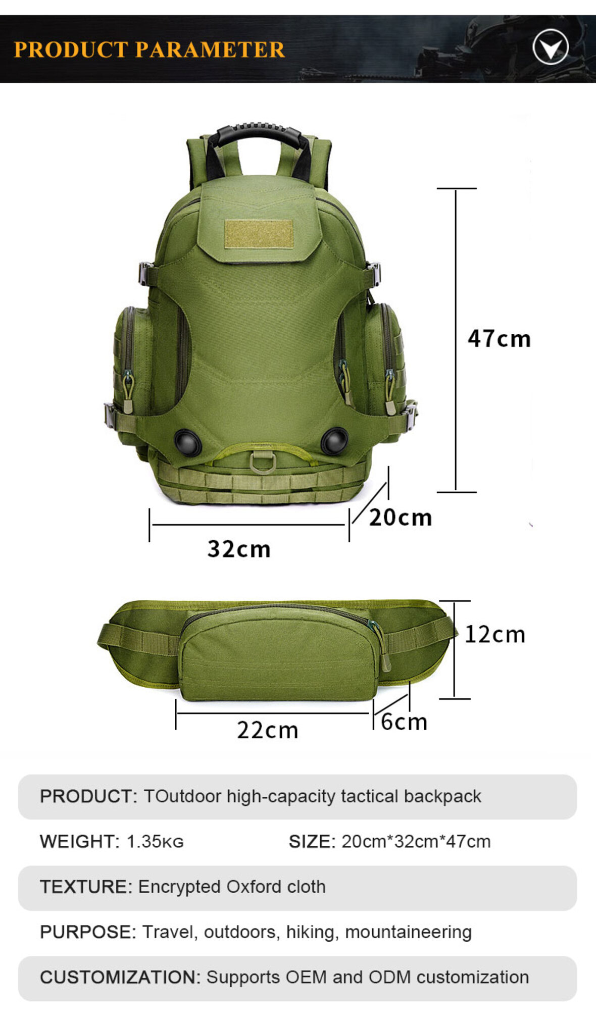 T outdoor large capacity tactical backpack