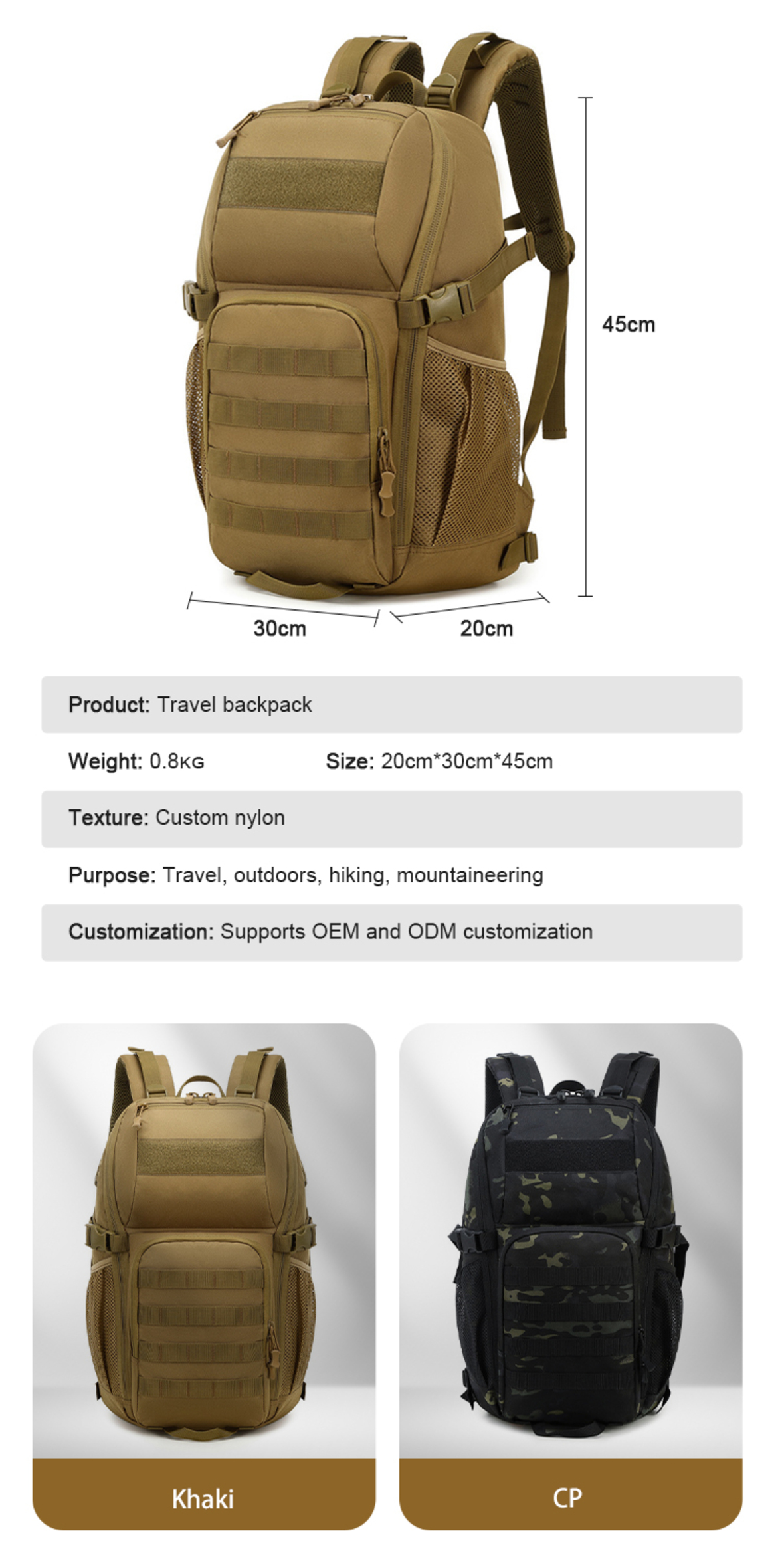 Outdoor large capacity backpack tactical assault backpack