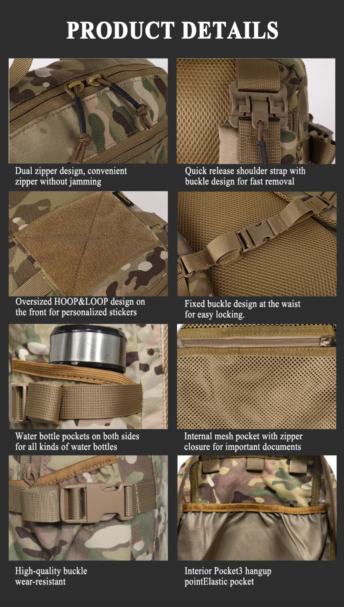 Tear-resistant and water-repellent camouflage tactical backpack