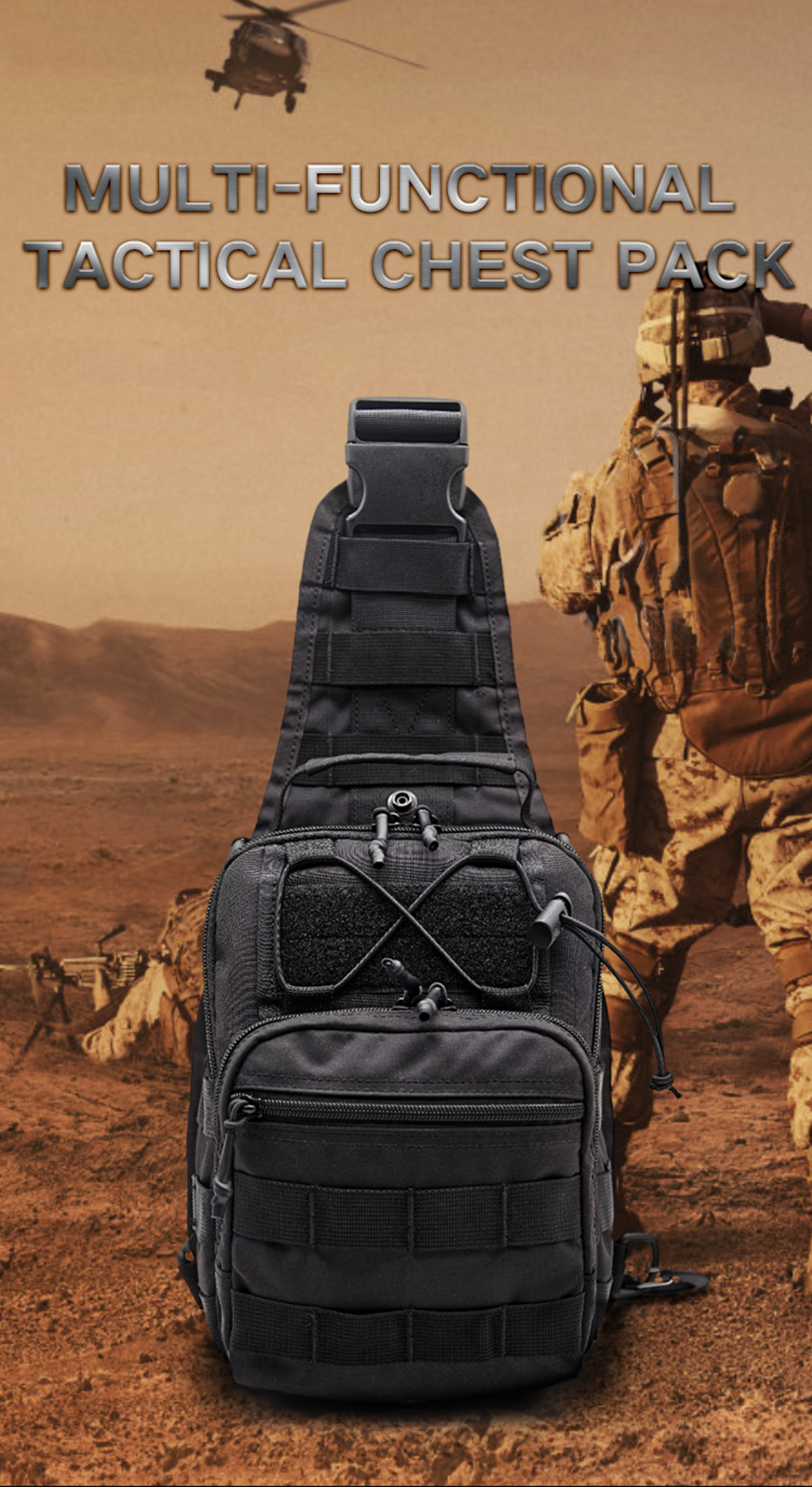 High-end Multifunctional Black Tactical Crossbody Bag